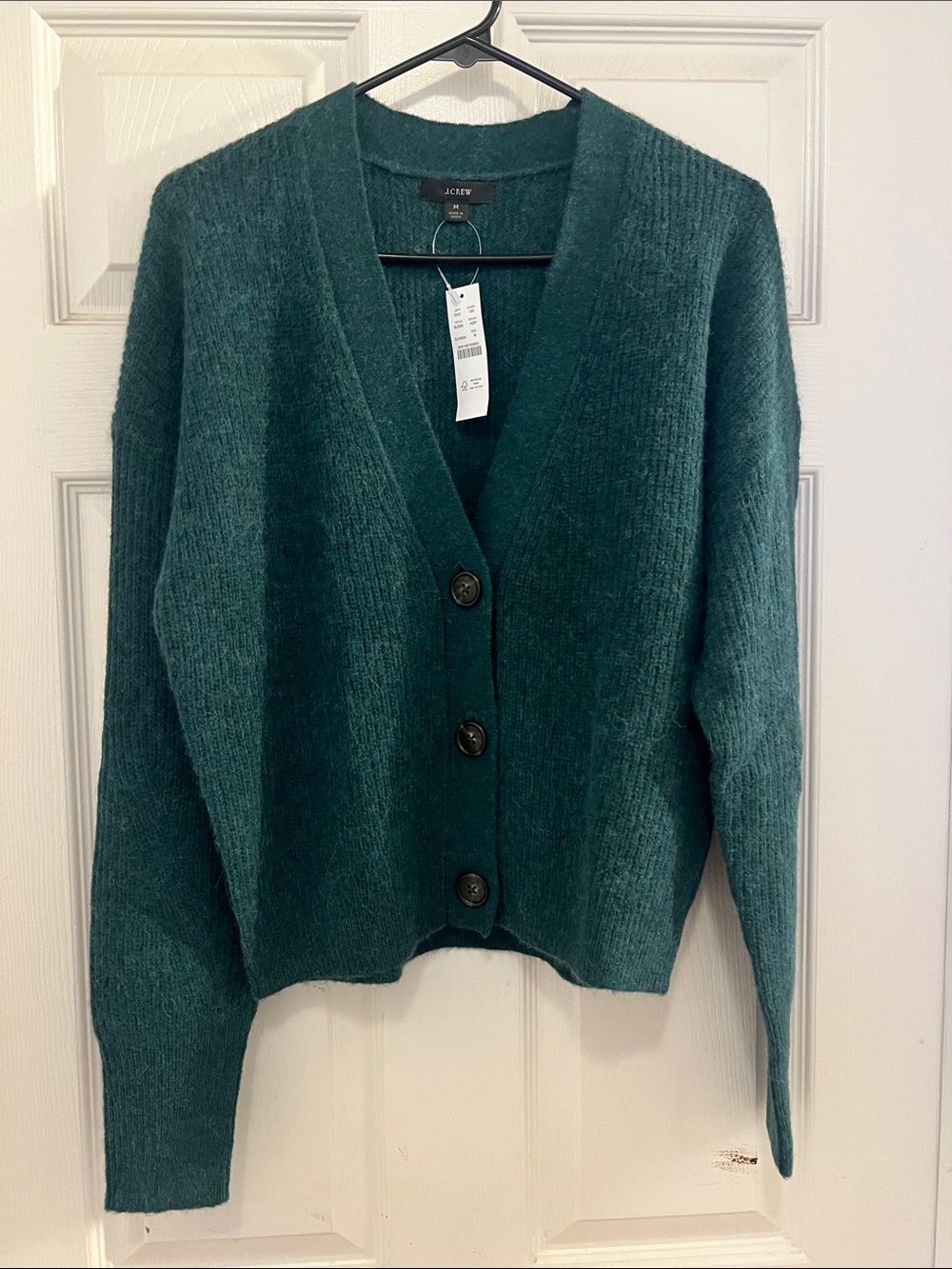 NWT J. Crew Dark Green Alpaca V-Neck Cardigan Sweater, sz Medium